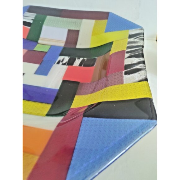 Rare Large Fused & Woven Mosaic Glass Plater 12.5" x 12.5" E&R Glass Labelled - Picture 6 of 16